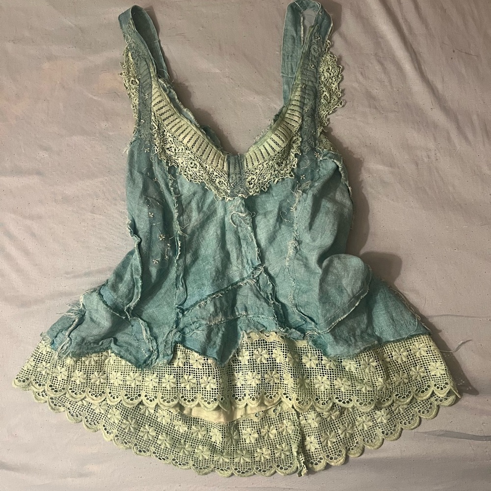 Blue and Green cream Lace Tank Top